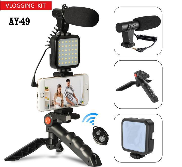 ALL IN ONE AY-49 Vlogging Video Making Kit for Live Streaming Vlogging Self-Portrait Photography, Video Making kit, with stand,Led Light, Mobile Holder.